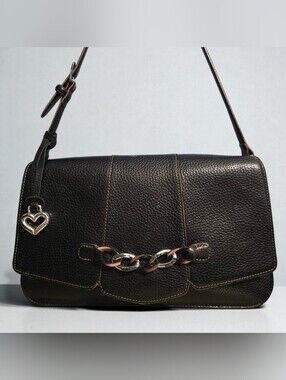 Brighton Black Pebbled Leather Chain & Flap Shoulder Bag